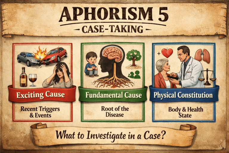 Aphorism - 5, "The Investigation of Causes: A Guide to Case Taking in Acute and Chronic Diseases"