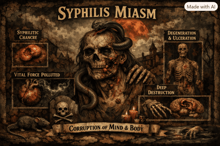 Syphilitic Miasm: A Companion of Psora and Its Destructive Process.